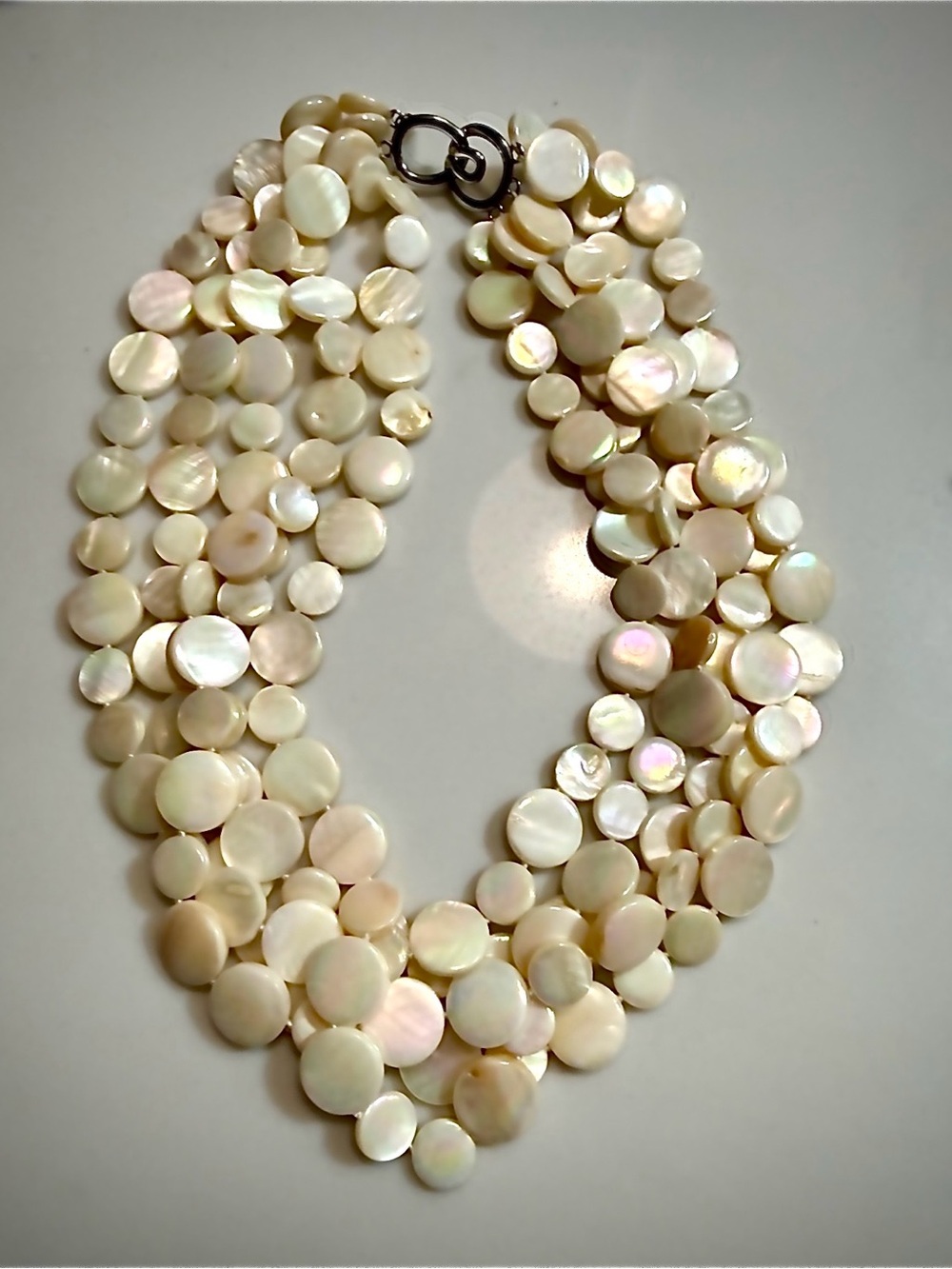 Authentic Sea Lily 5-Strand Mother of Pearl Coin Disc Necklace - Cream/Ivory